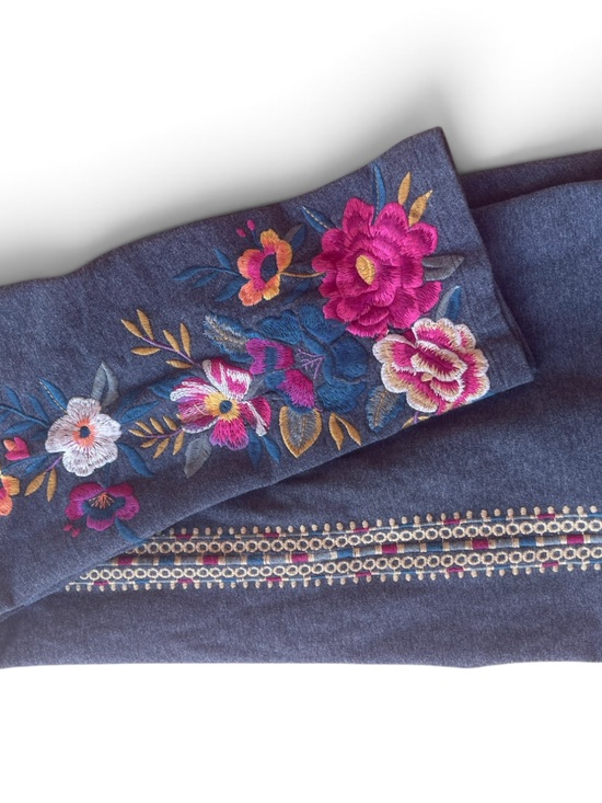 Johnny Was Denim - Johnny Was Embroidered Floral Leggings Gray Stretch Cotton